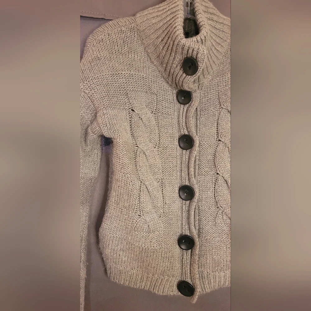 Grey Moda International Thick Woven Knit Button Up Sweater Sz Small - Picture 2 of 16